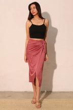 Washed Satin Crepe Side Wrap Midi Skirt | Mixtshop LLC