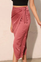 Washed Satin Crepe Side Wrap Midi Skirt | Mixtshop LLC
