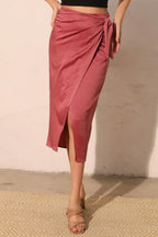 Washed Satin Crepe Side Wrap Midi Skirt | Mixtshop LLC