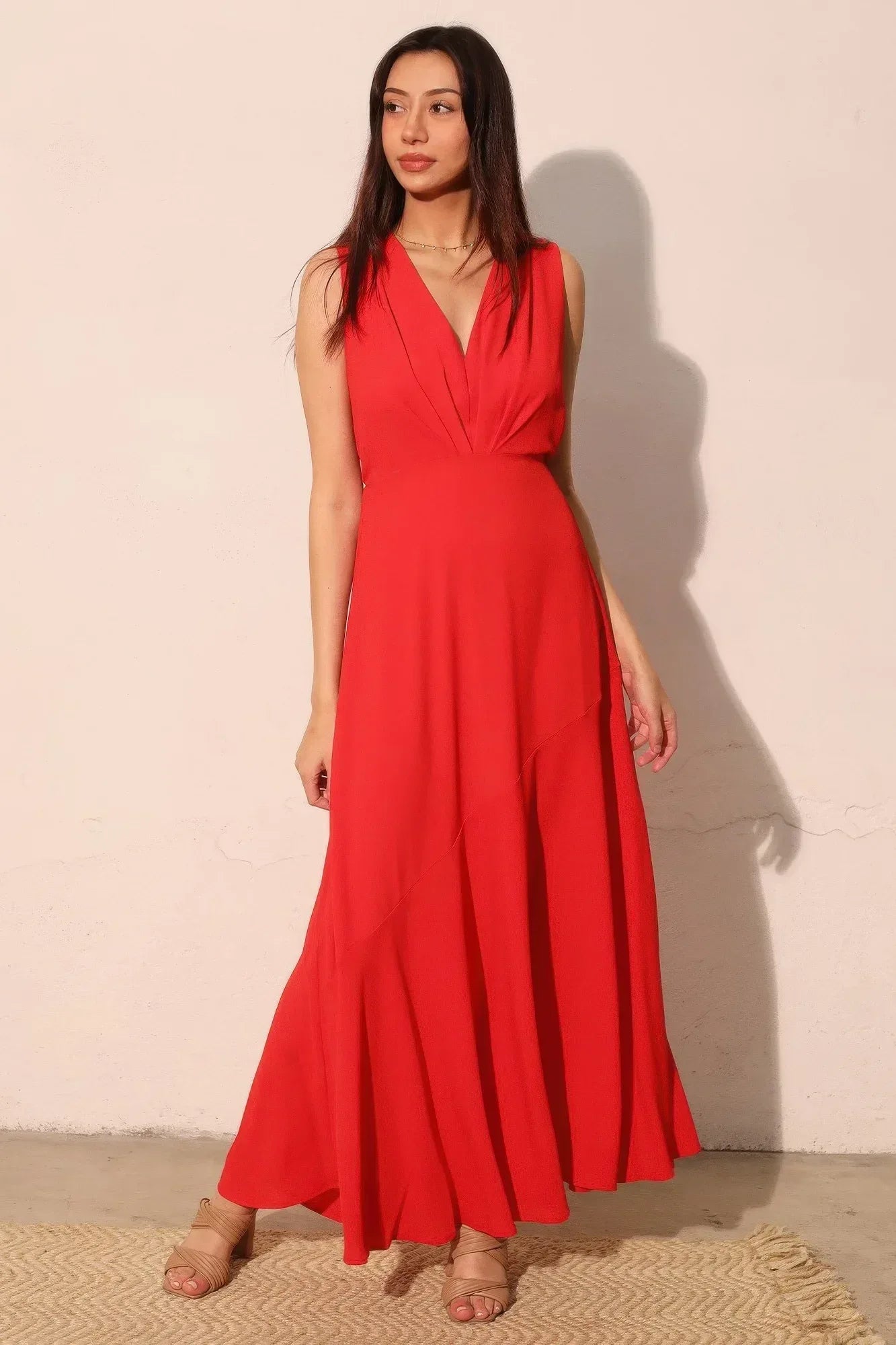 Textured Solid V-neck Maxi Dress | Mixtshop LLC