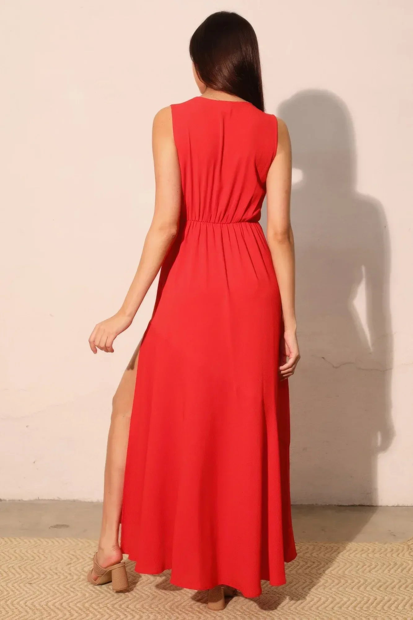Textured Solid V-neck Maxi Dress | Mixtshop LLC