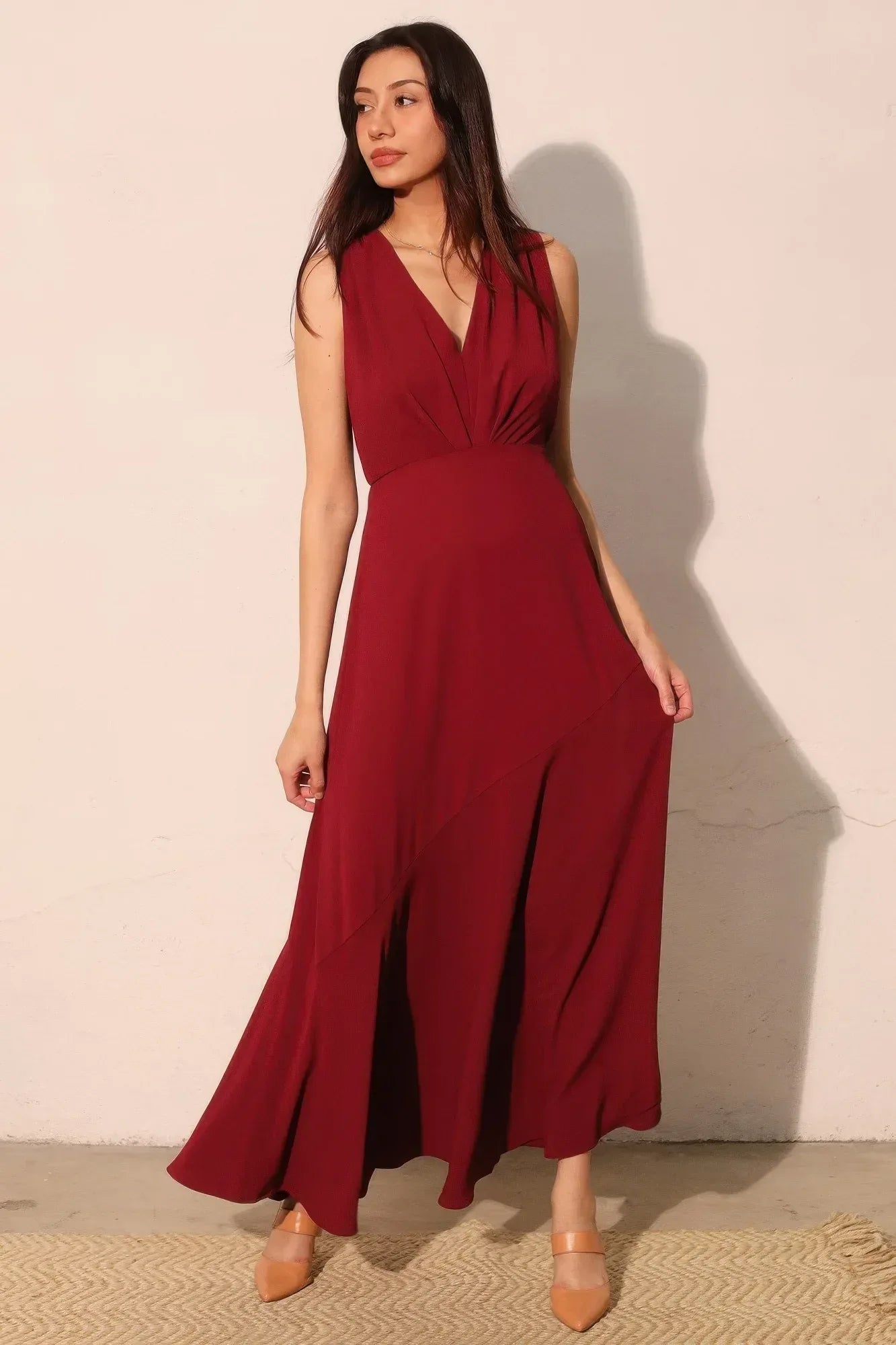 Textured Solid V-neck Maxi Dress | Mixtshop LLC