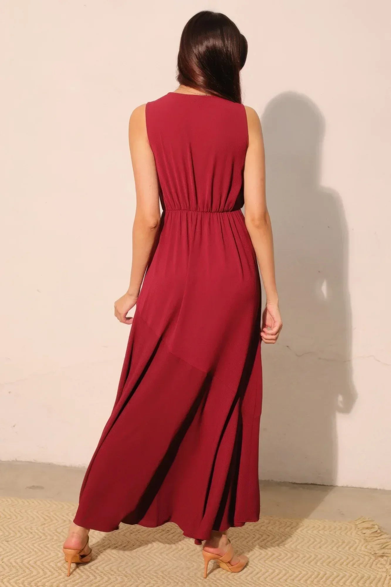 Textured Solid V-neck Maxi Dress | Mixtshop LLC