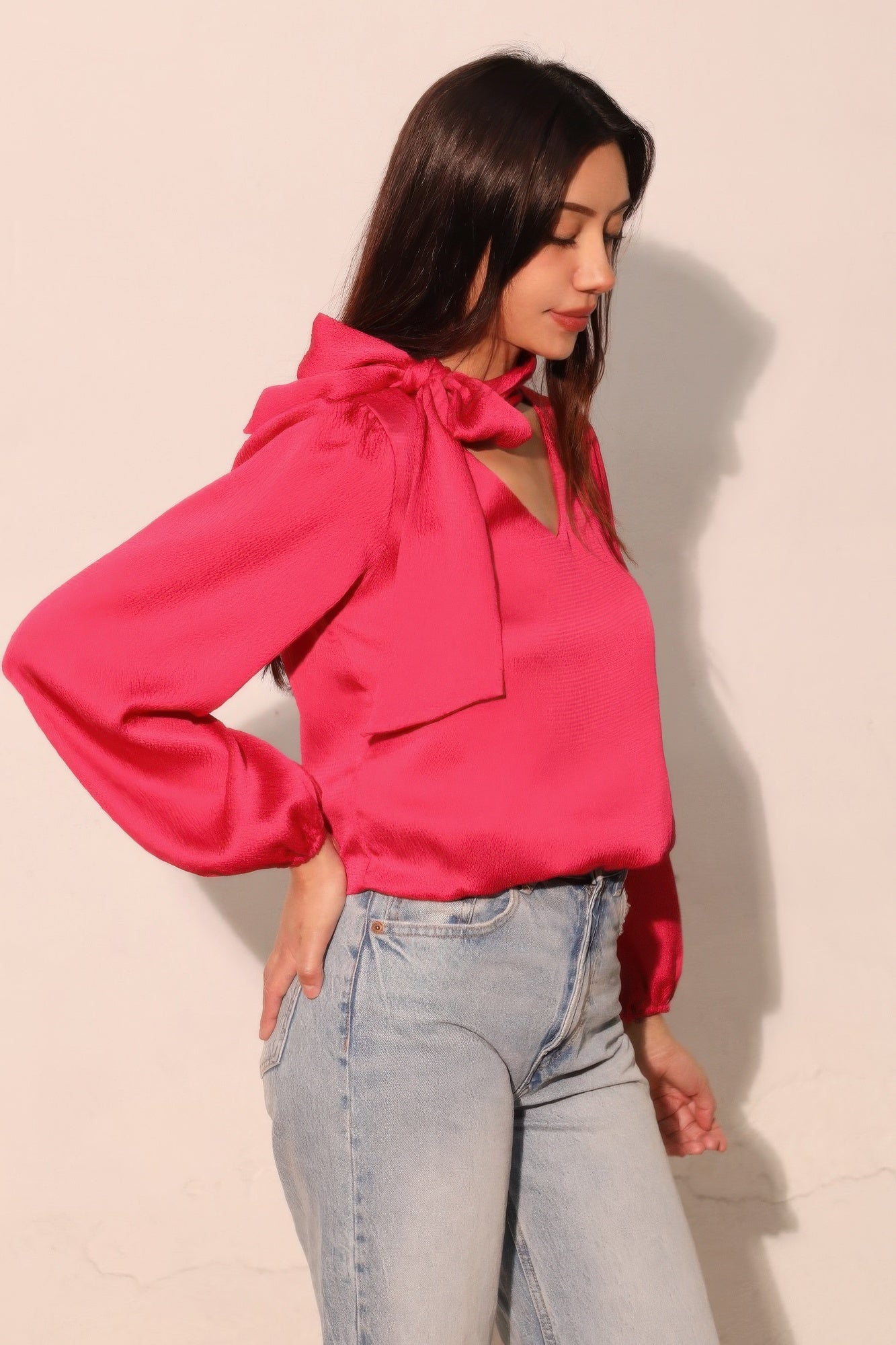 Hammered Satin Tie Neck Bubble Top Secondary image