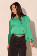 Hammered Satin Long Sleeve Crop Top | Mixtshop LLC