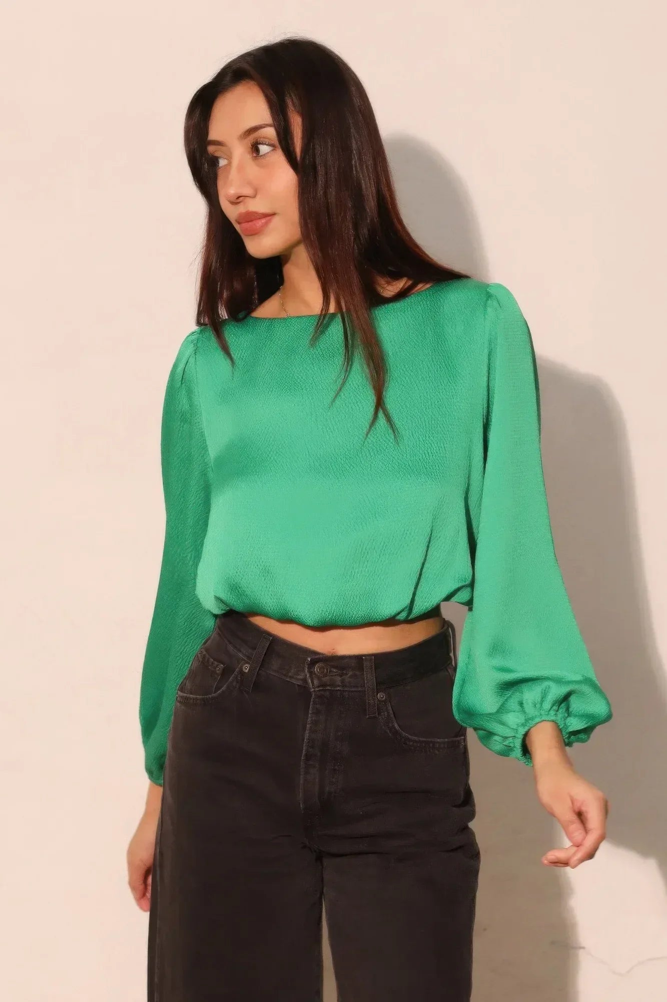 Hammered Satin Long Sleeve Crop Top | Mixtshop LLC