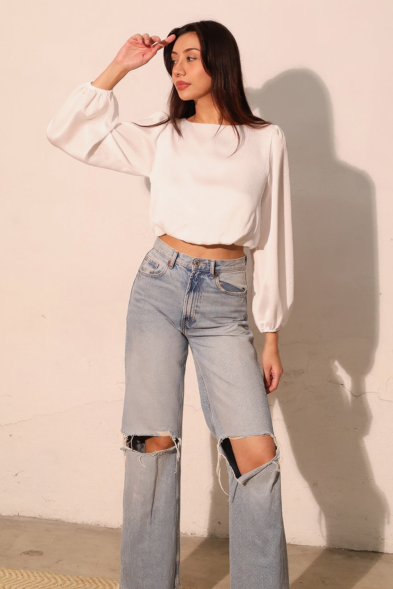 Hammered Satin Long Sleeve Crop Top Secondary image