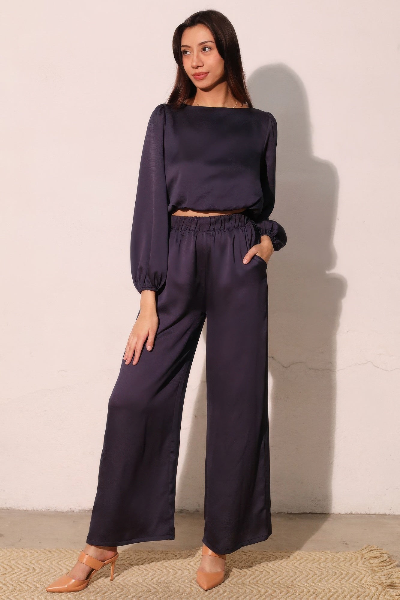 Hammered Satin Long Sleeve Crop Top Secondary image