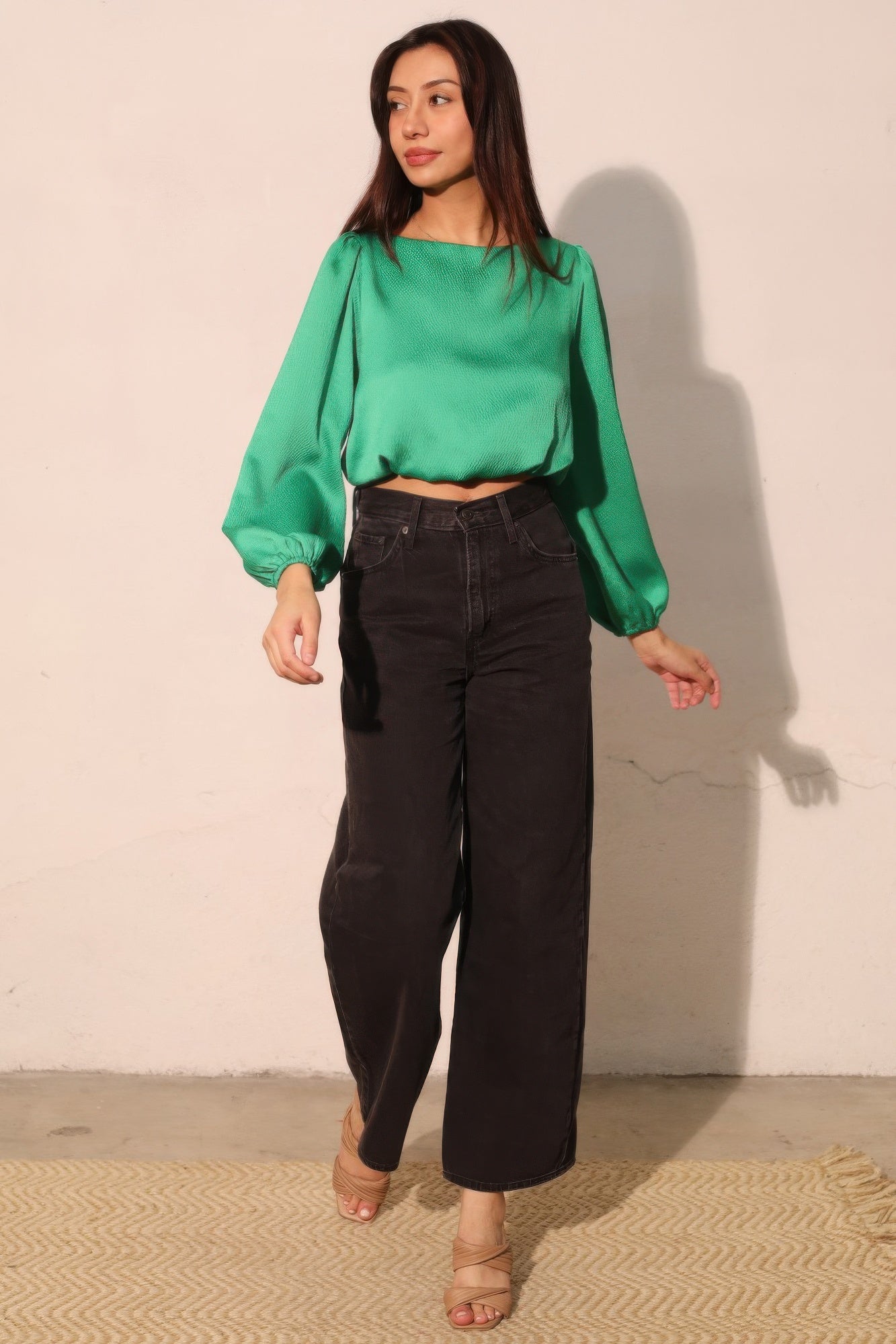 Hammered Satin Long Sleeve Crop Top Secondary image