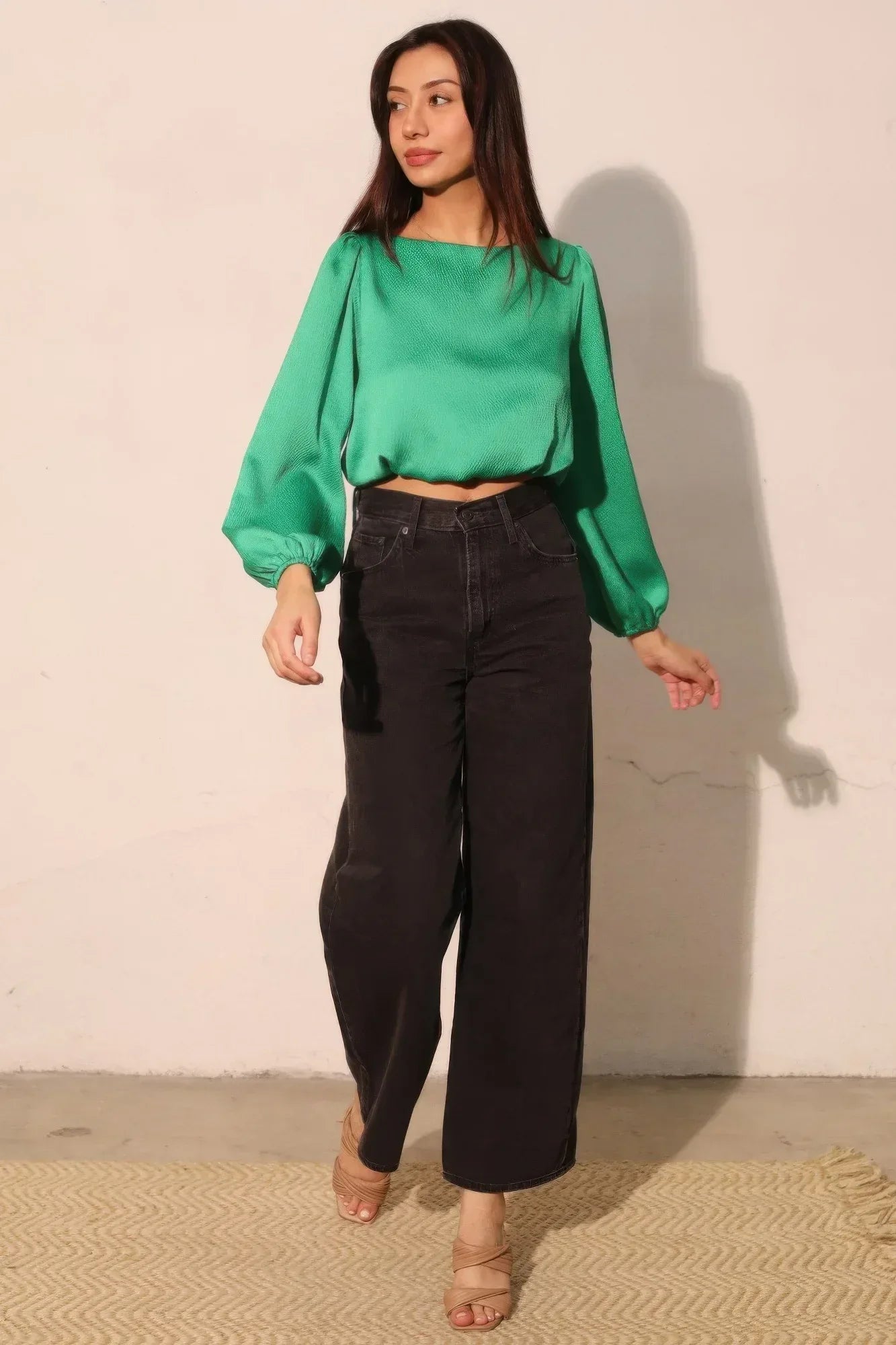 Hammered Satin Long Sleeve Crop Top | Mixtshop LLC