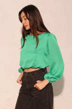 Hammered Satin Long Sleeve Crop Top | Mixtshop LLC