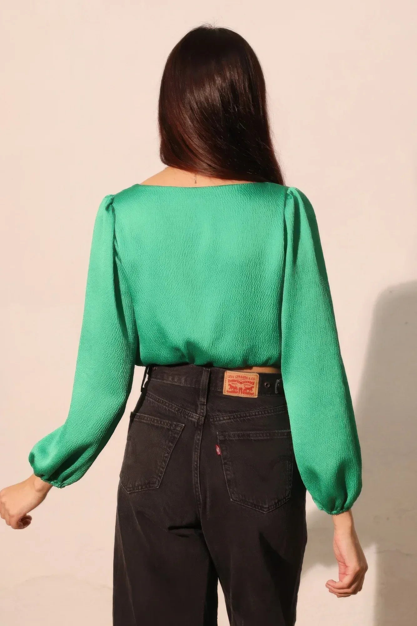 Hammered Satin Long Sleeve Crop Top | Mixtshop LLC