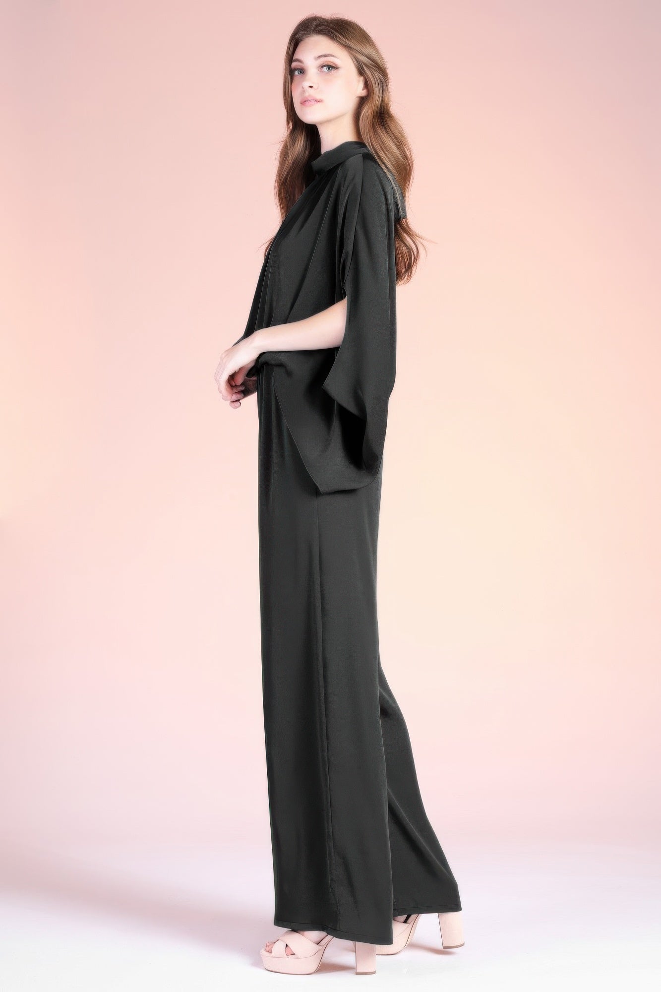 Washed Poly Silk Mock Neck Caftan Jumpsuit Secondary image