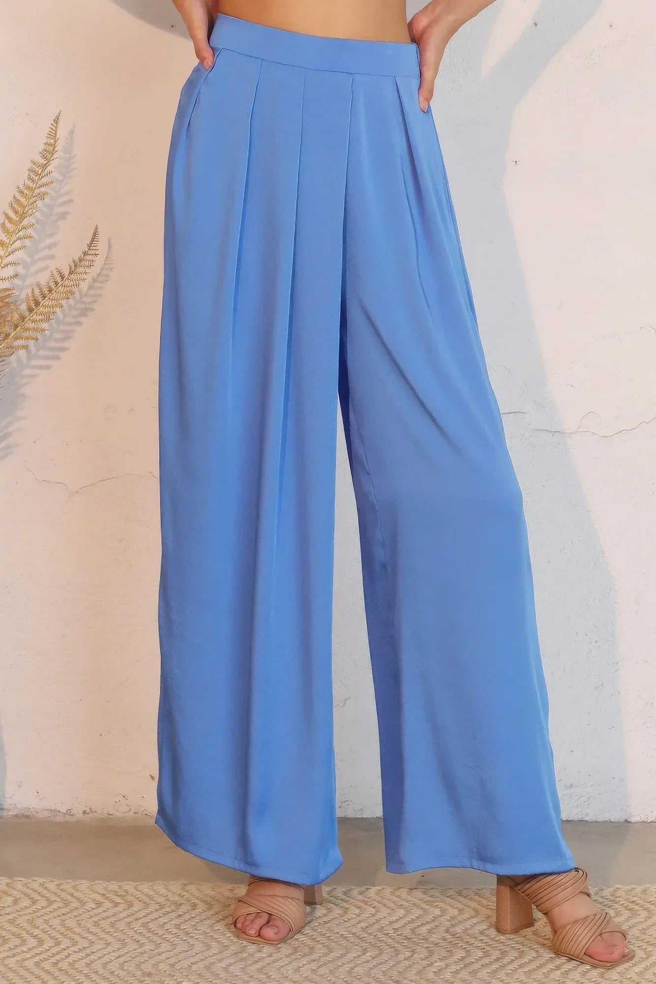 Washed Poly Silk Asymmetrical Pleated Pants | Mixtshop LLC Main image