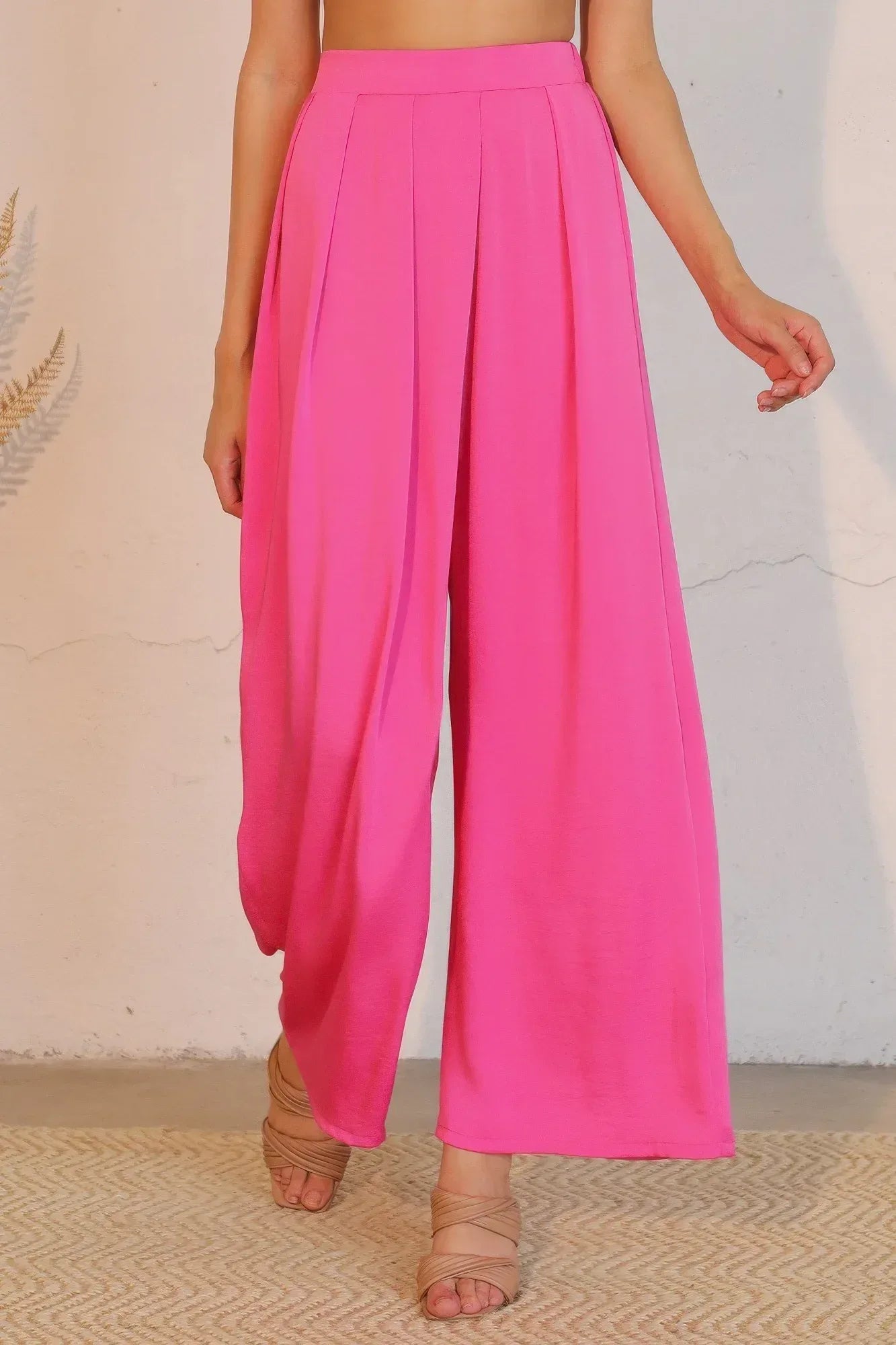 Washed Poly Silk Asymmetrical Pleated Pants | Mixtshop LLC Main image