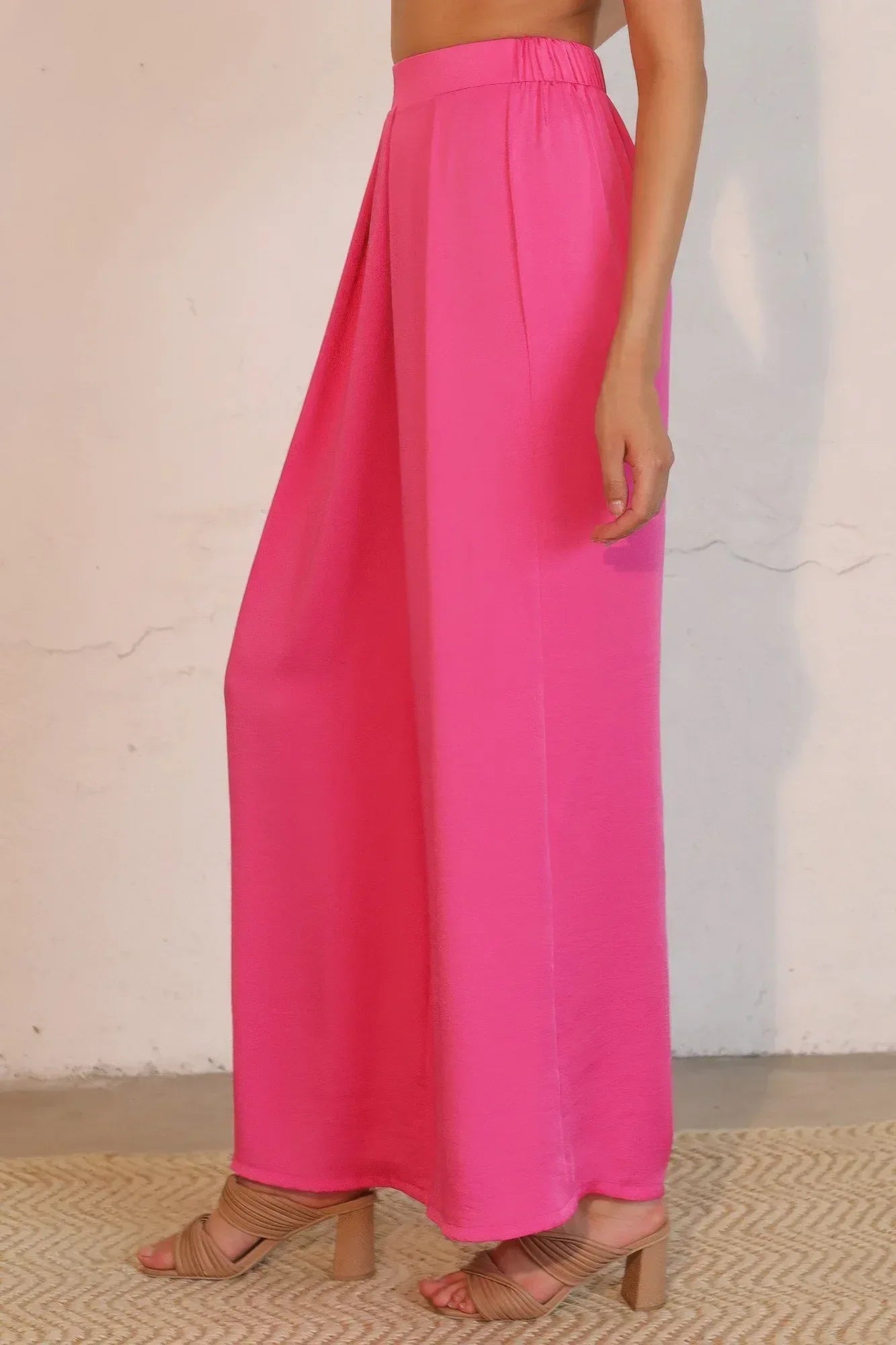 Washed Poly Silk Asymmetrical Pleated Pants Secondary image