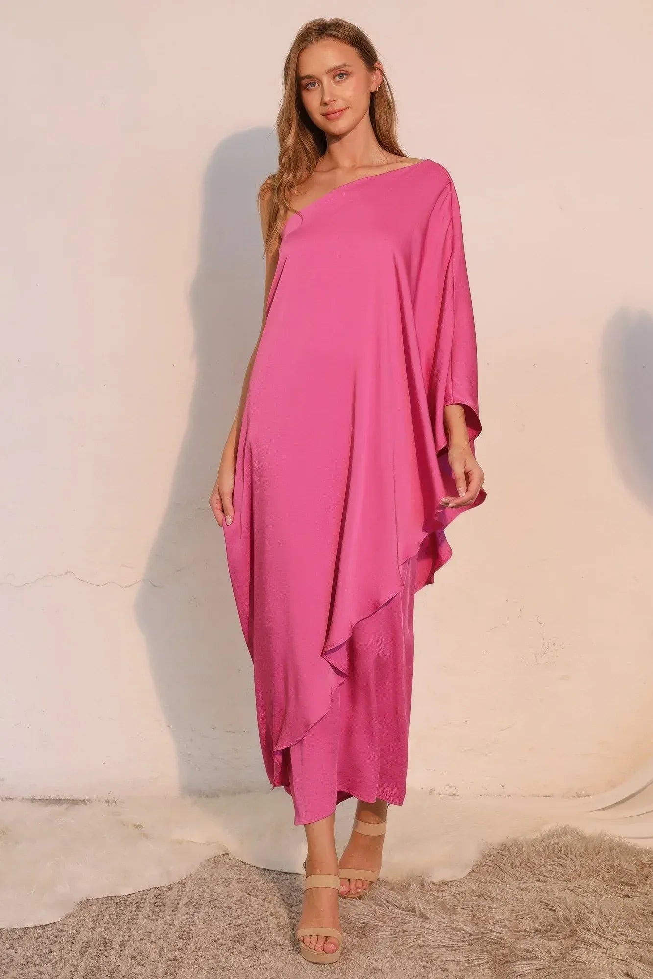 Washed Poly Silk Athena One Shoulder Maxi | Mixtshop LLC