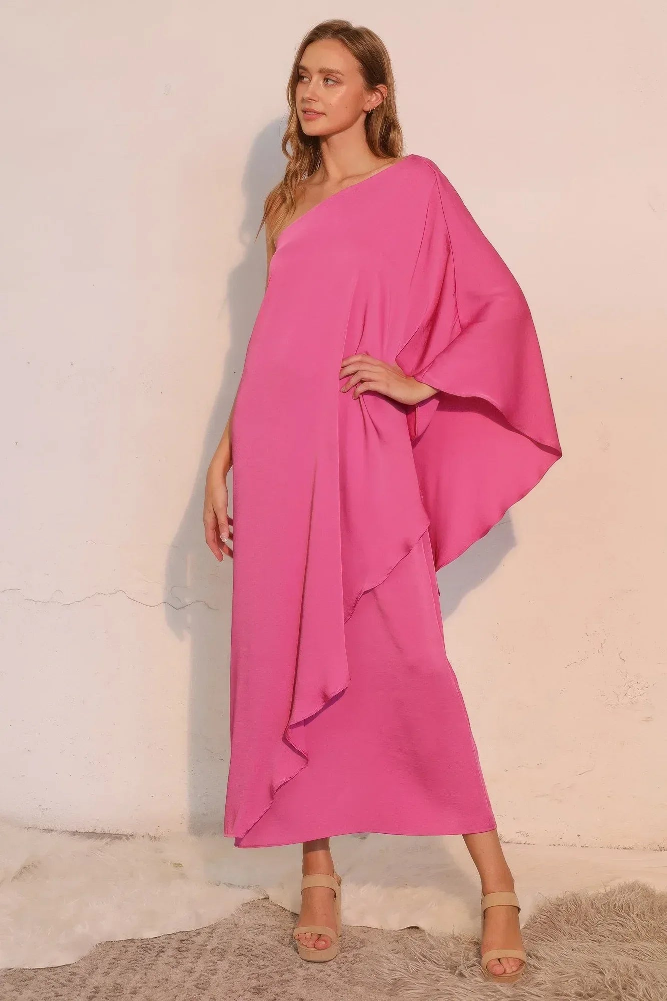 Washed Poly Silk Athena One Shoulder Maxi | Mixtshop LLC