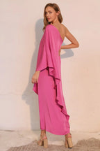 Washed Poly Silk Athena One Shoulder Maxi | Mixtshop LLC