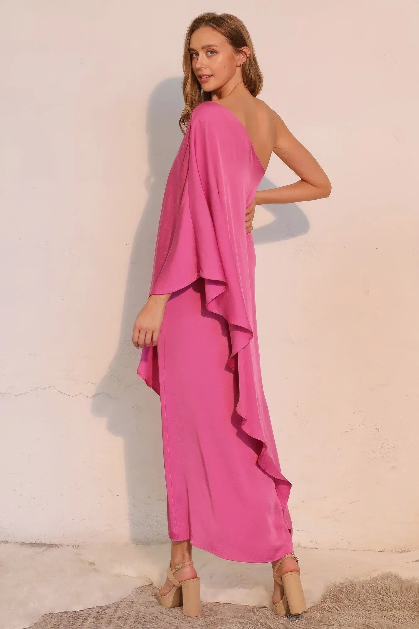 Washed Poly Silk Athena One Shoulder Maxi | Mixtshop LLC
