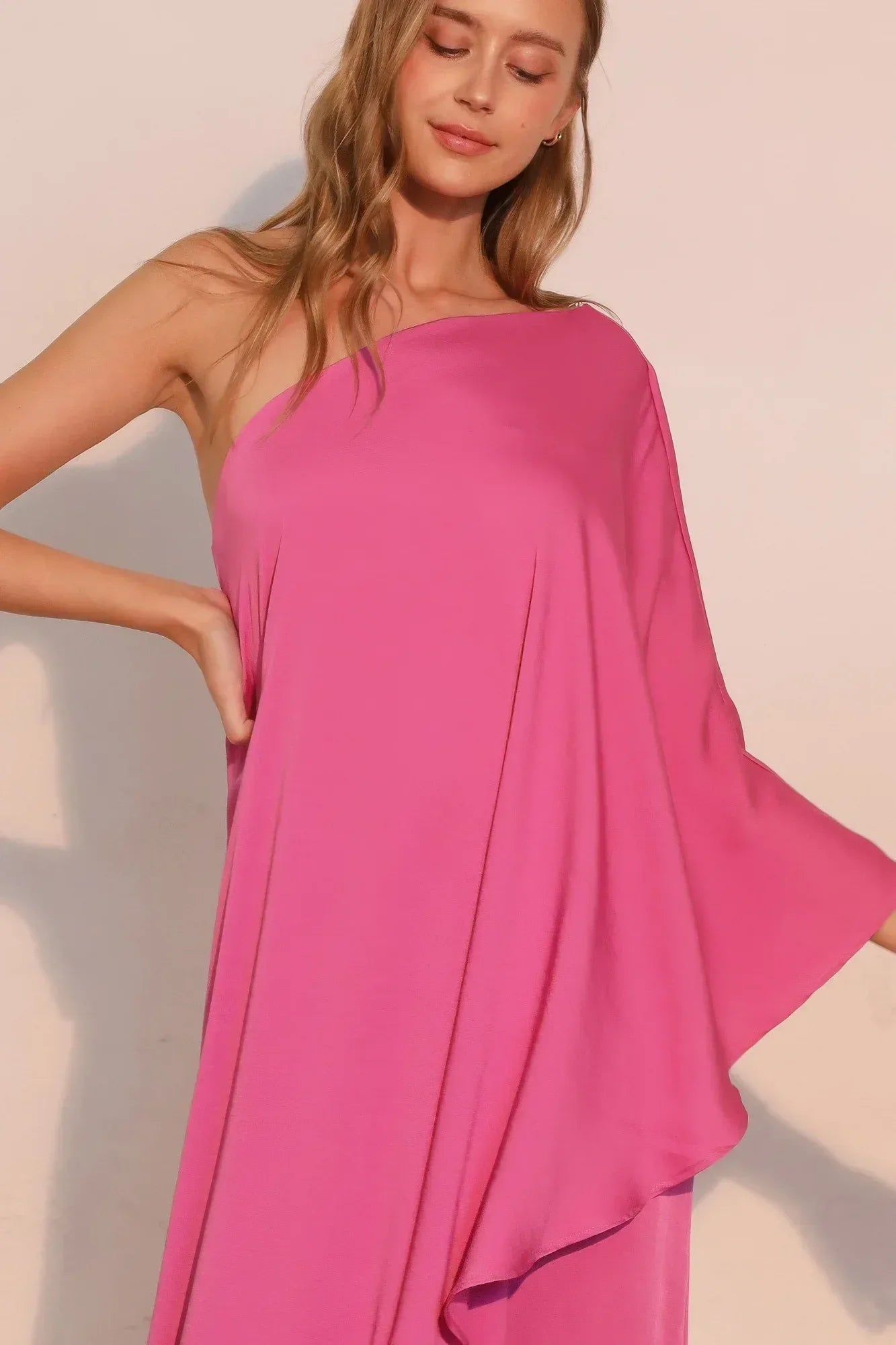 Washed Poly Silk Athena One Shoulder Maxi | Mixtshop LLC