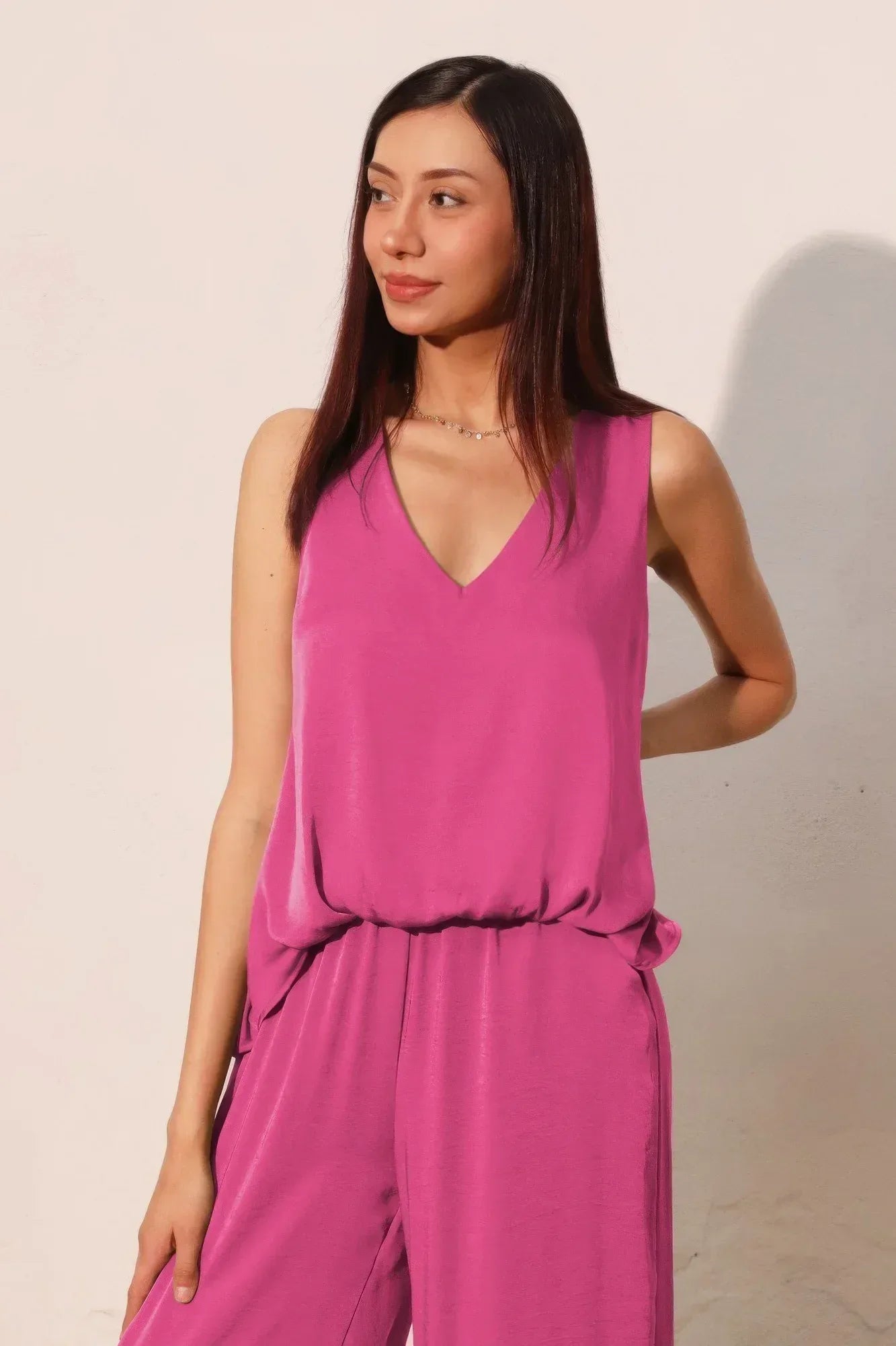 Washed Poly Silk Front Tucked Top | Mixtshop LLC Main image