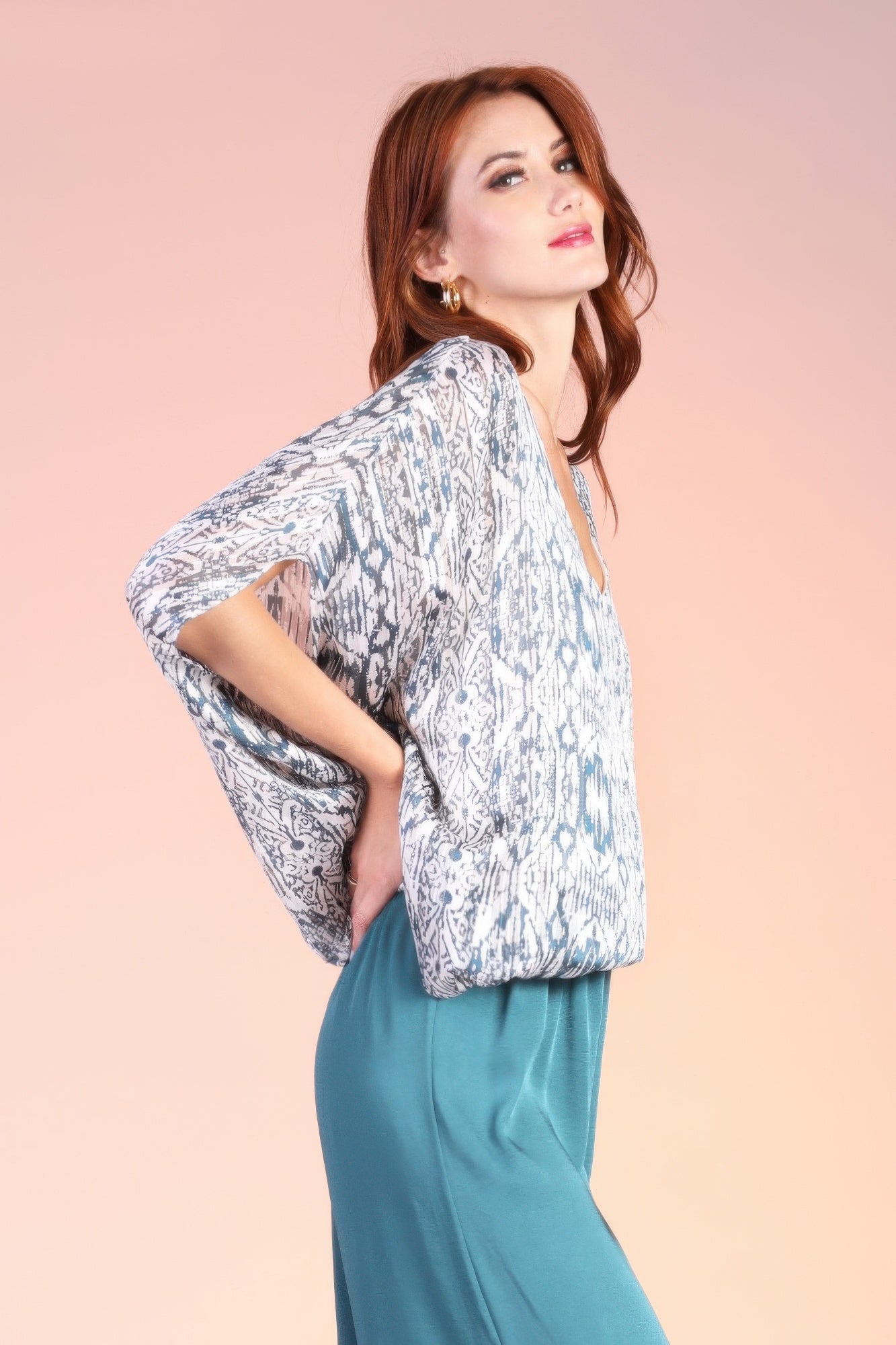 Bohemian Lurex Chiffon Caftan Top With Back Band Secondary image