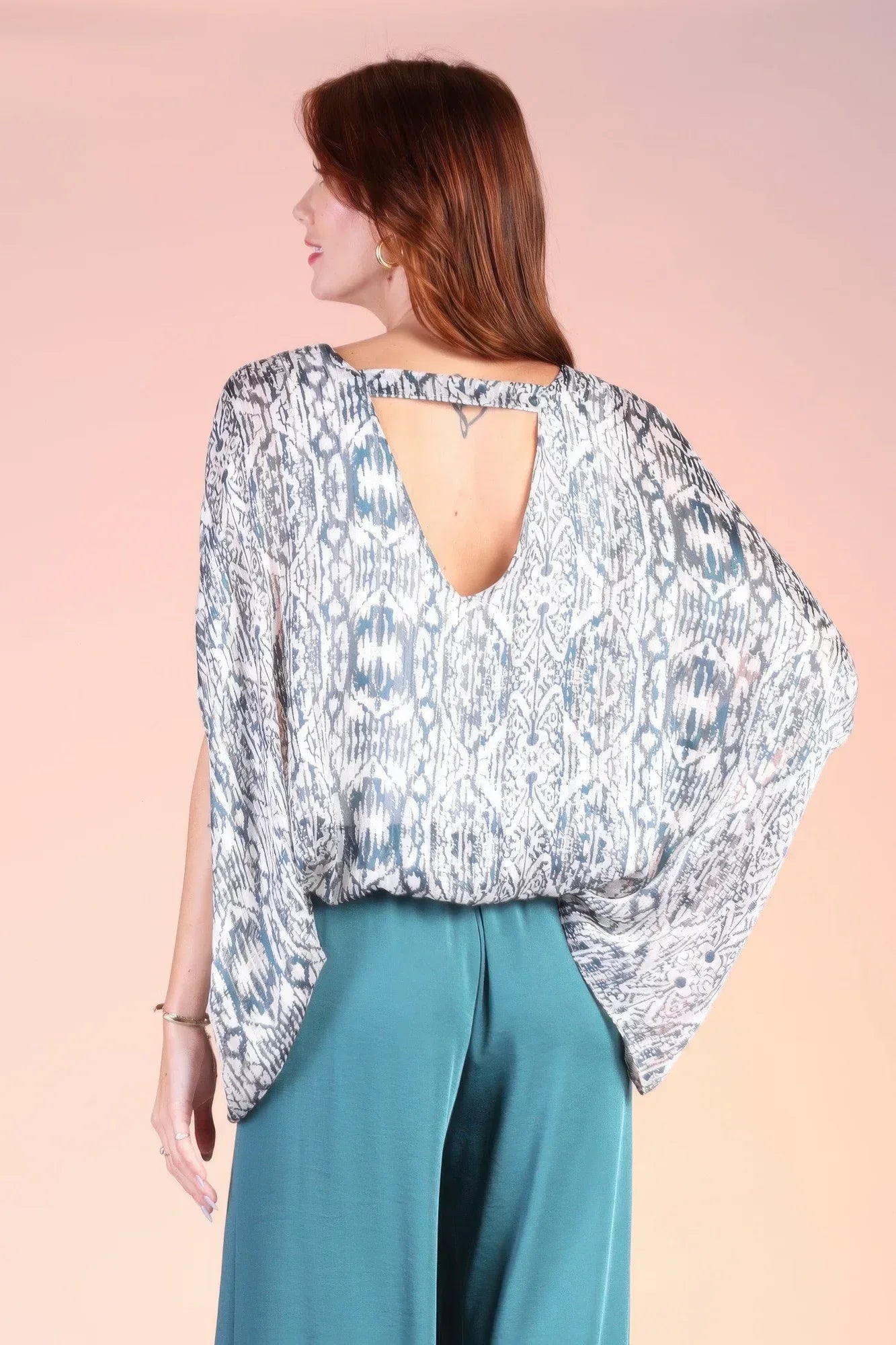 Bohemian Lurex Chiffon Caftan Top With Back Band | Mixtshop LLC