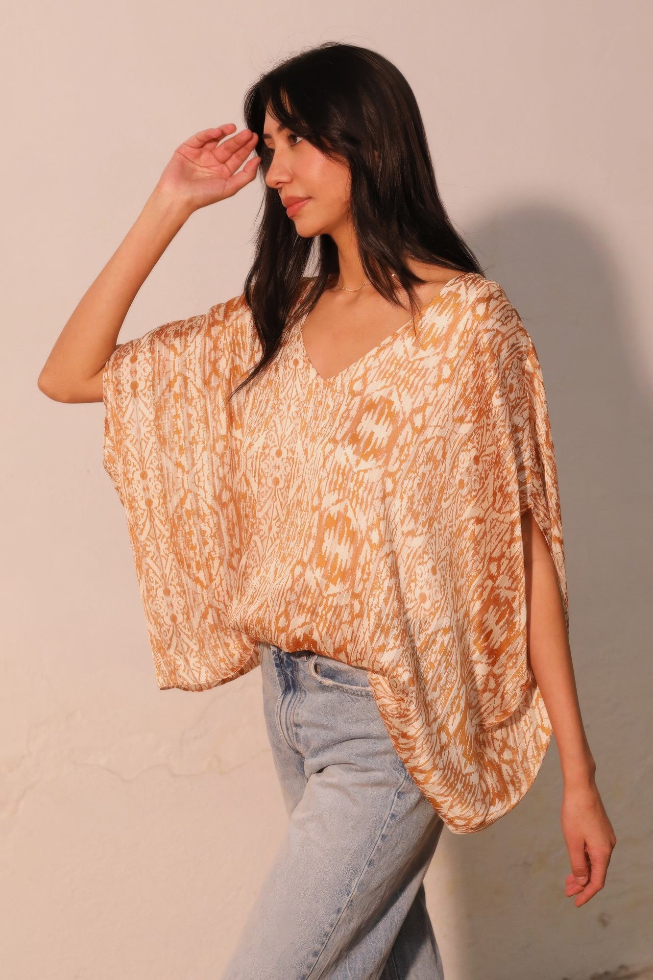 Bohemian Lurex Chiffon Caftan Top With Back Band Secondary image