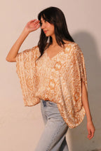 Bohemian Lurex Chiffon Caftan Top With Back Band | Mixtshop LLC