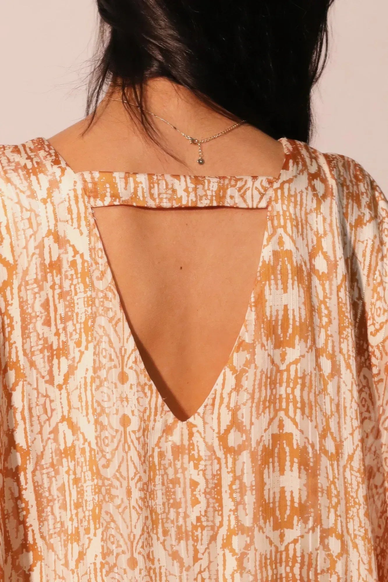 Bohemian Lurex Chiffon Caftan Top With Back Band | Mixtshop LLC