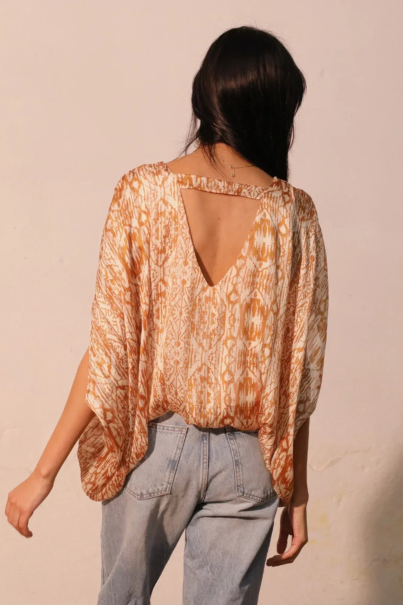 Bohemian Lurex Chiffon Caftan Top With Back Band | Mixtshop LLC