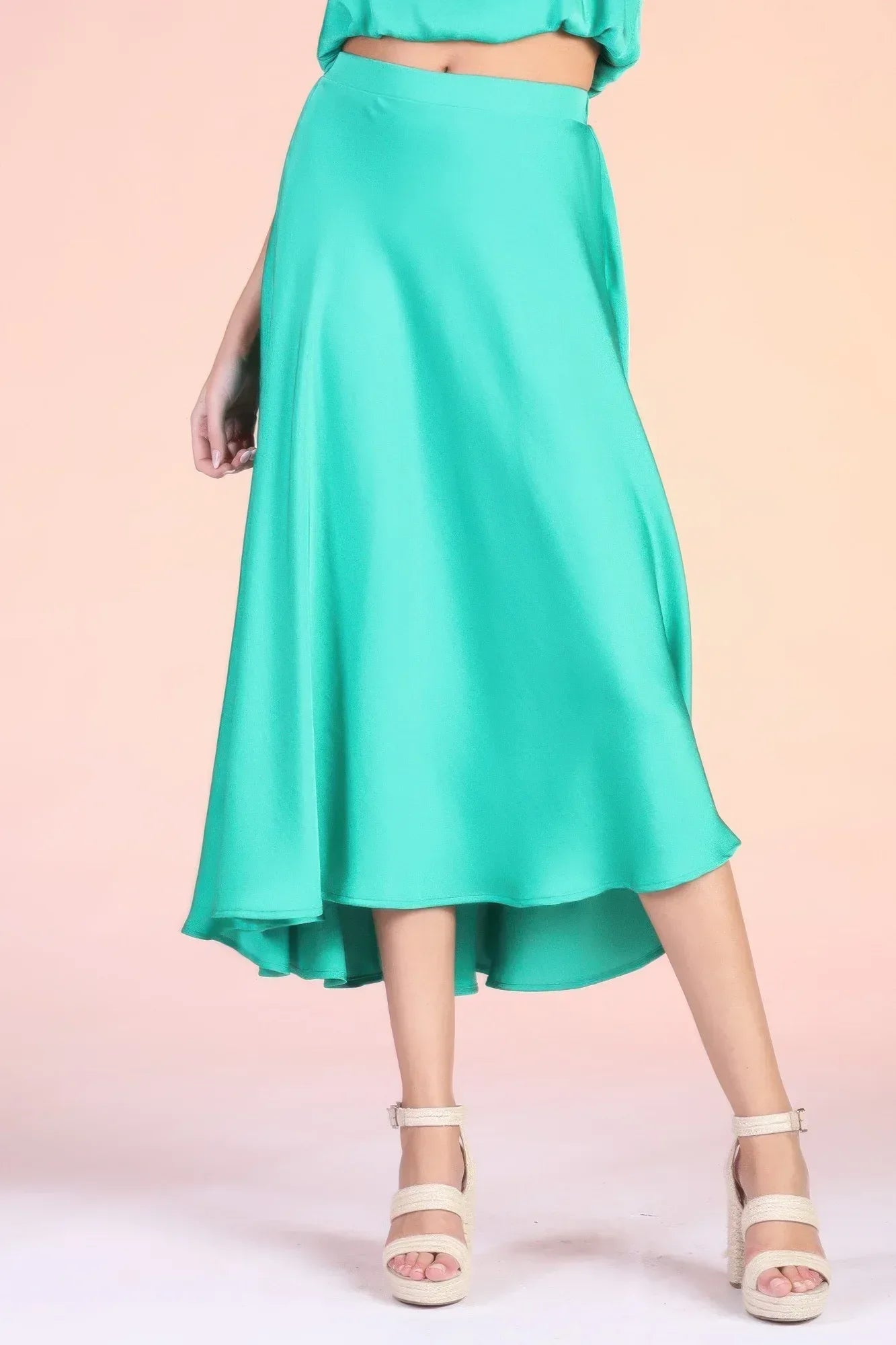 Washed Poly Silk Midi Swing Skirt | Mixtshop LLC