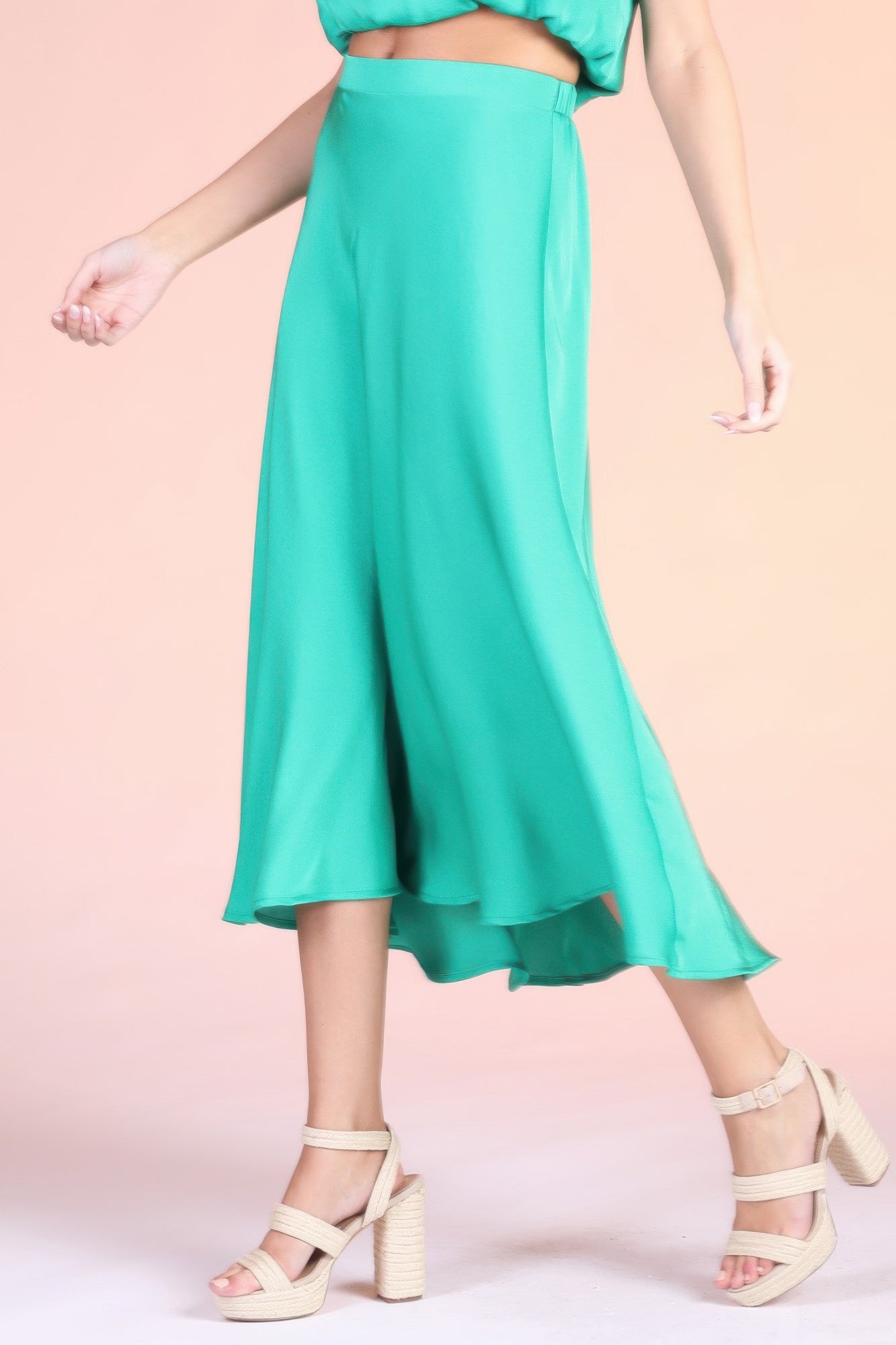 Washed Poly Silk Midi Swing Skirt Secondary image