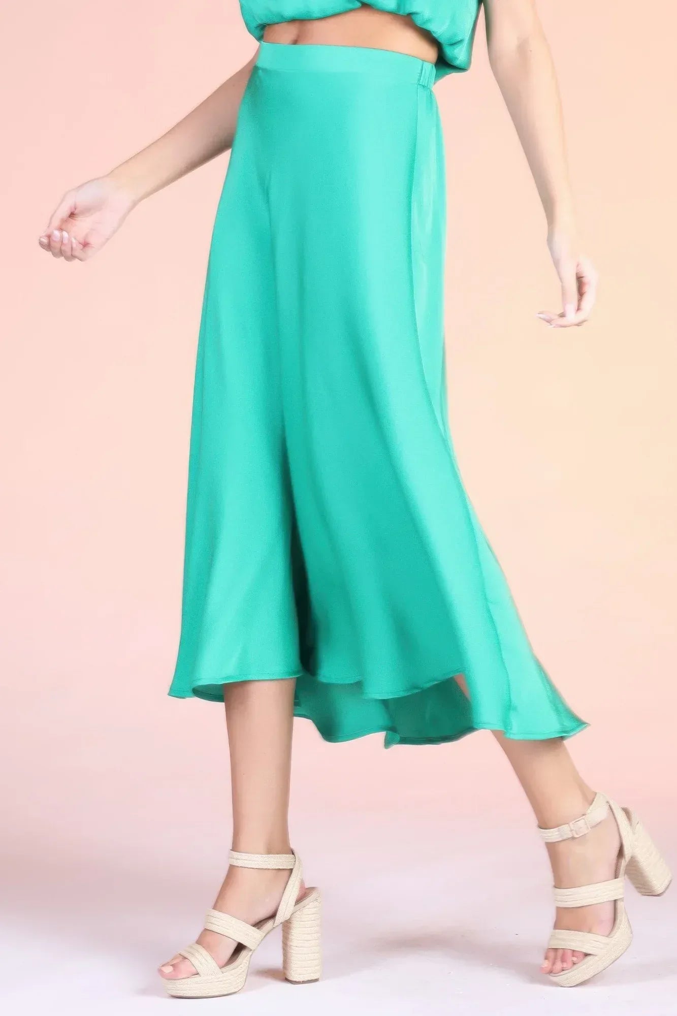 Washed Poly Silk Midi Swing Skirt | Mixtshop LLC