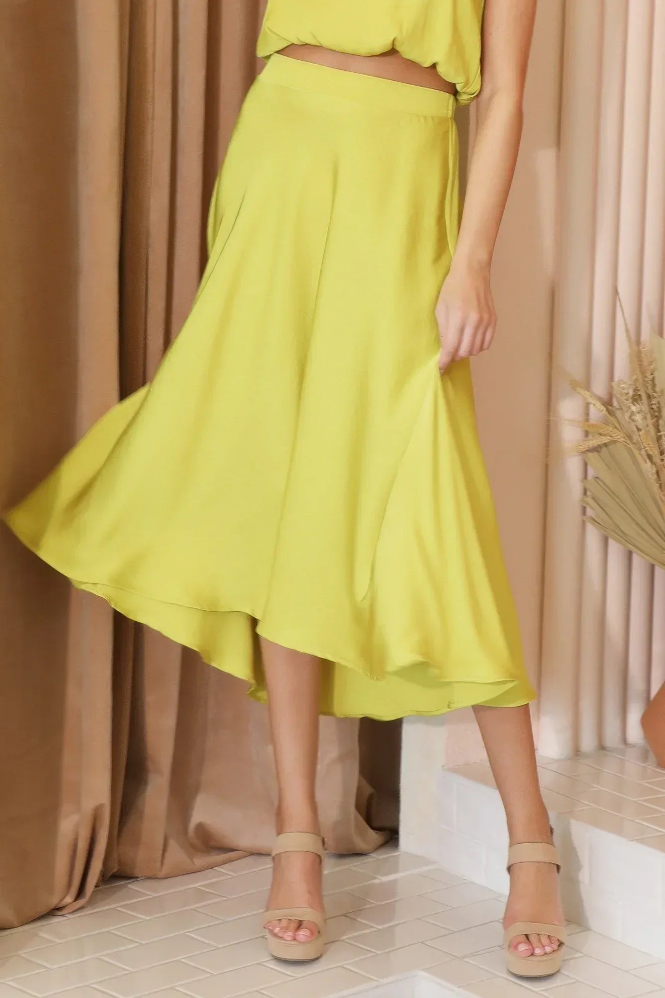 Washed Poly Silk Midi Swing Skirt | Mixtshop LLC