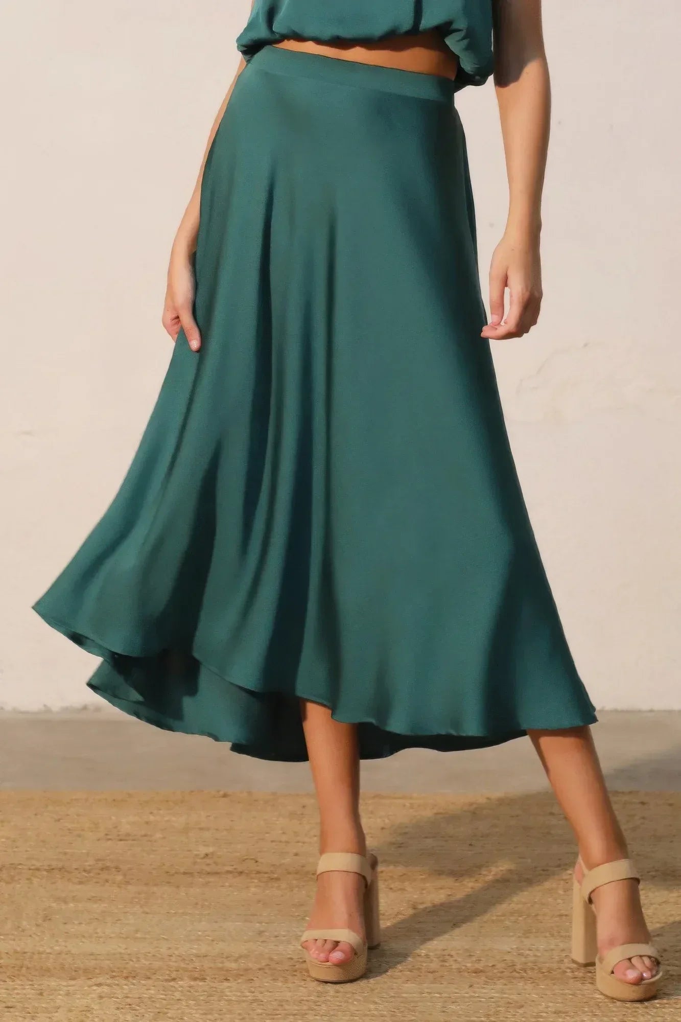 Washed Poly Silk Midi Swing Skirt | Mixtshop LLC