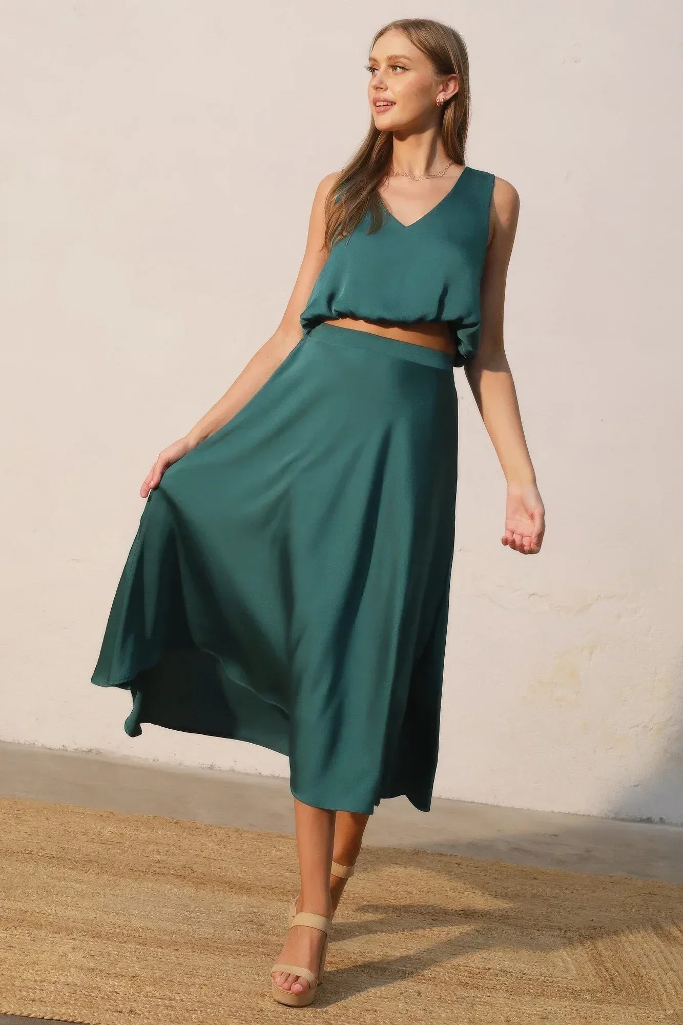 Washed Poly Silk Midi Swing Skirt | Mixtshop LLC