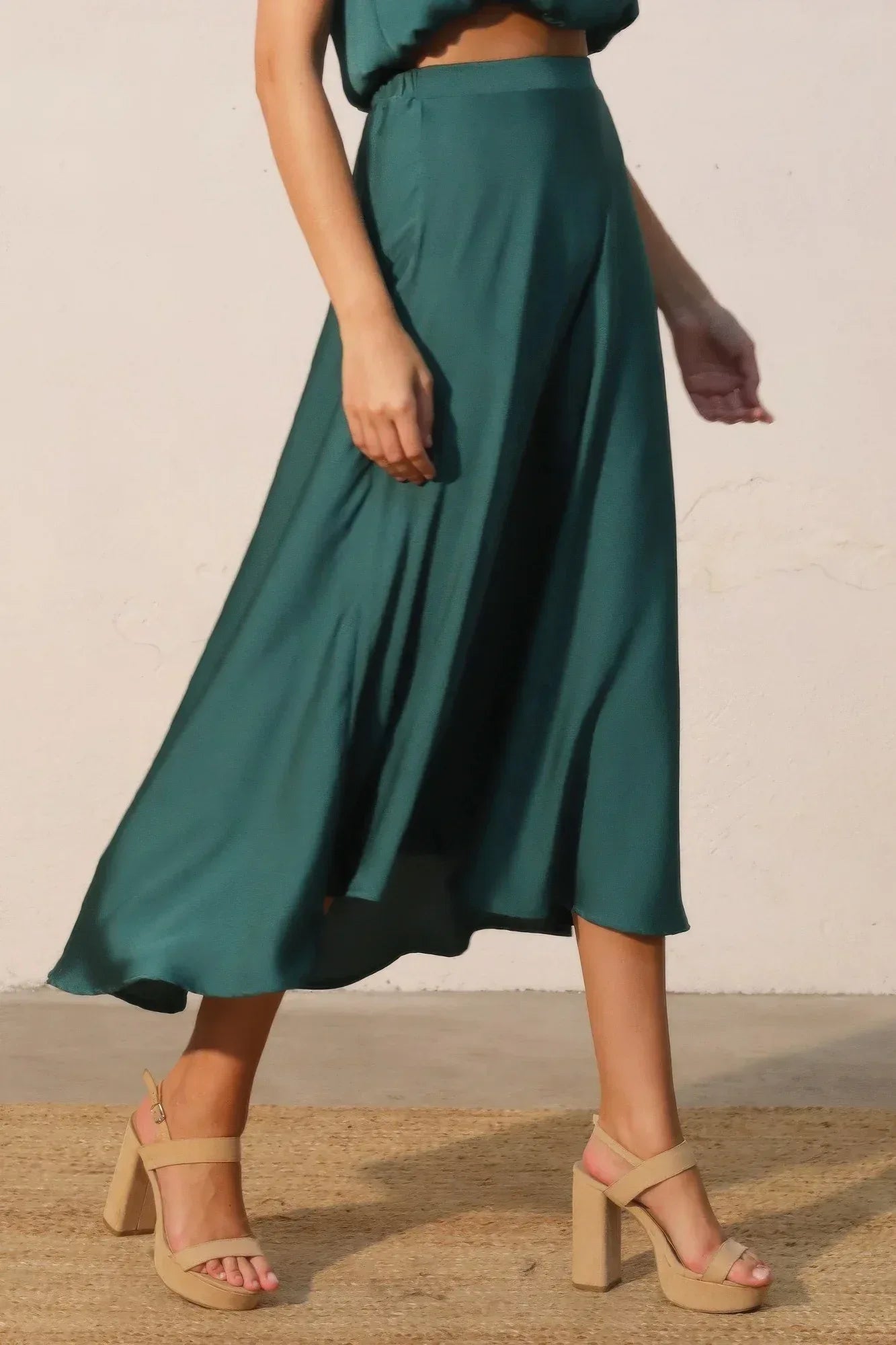 Washed Poly Silk Midi Swing Skirt | Mixtshop LLC