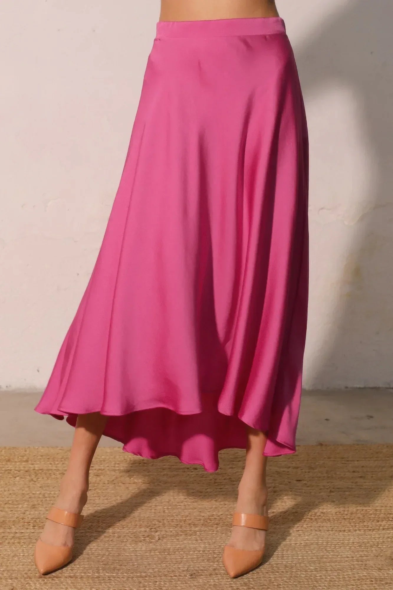 Washed Poly Silk Midi Swing Skirt | Mixtshop LLC