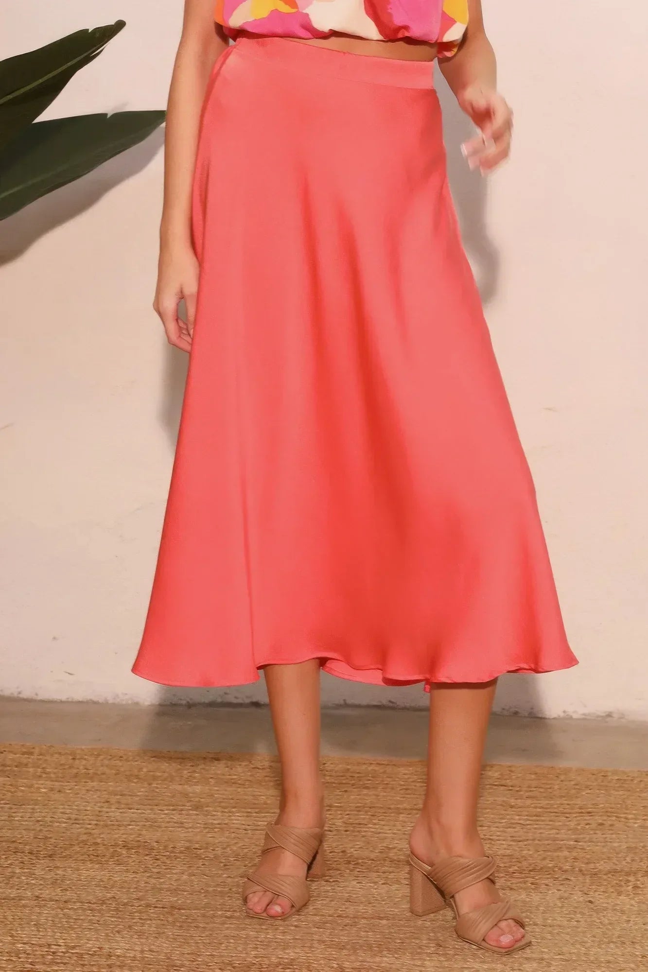 Washed Poly Silk Midi Swing Skirt | Mixtshop LLC