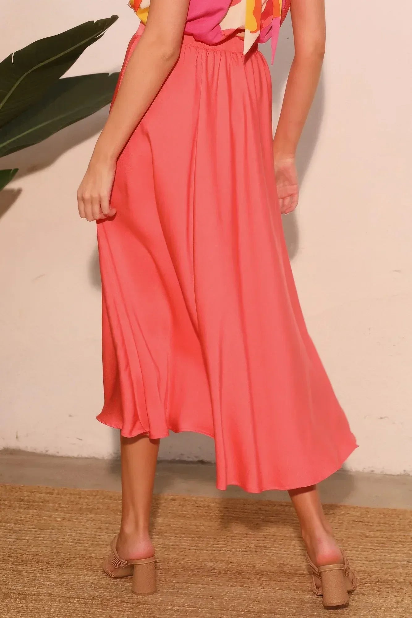 Washed Poly Silk Midi Swing Skirt | Mixtshop LLC