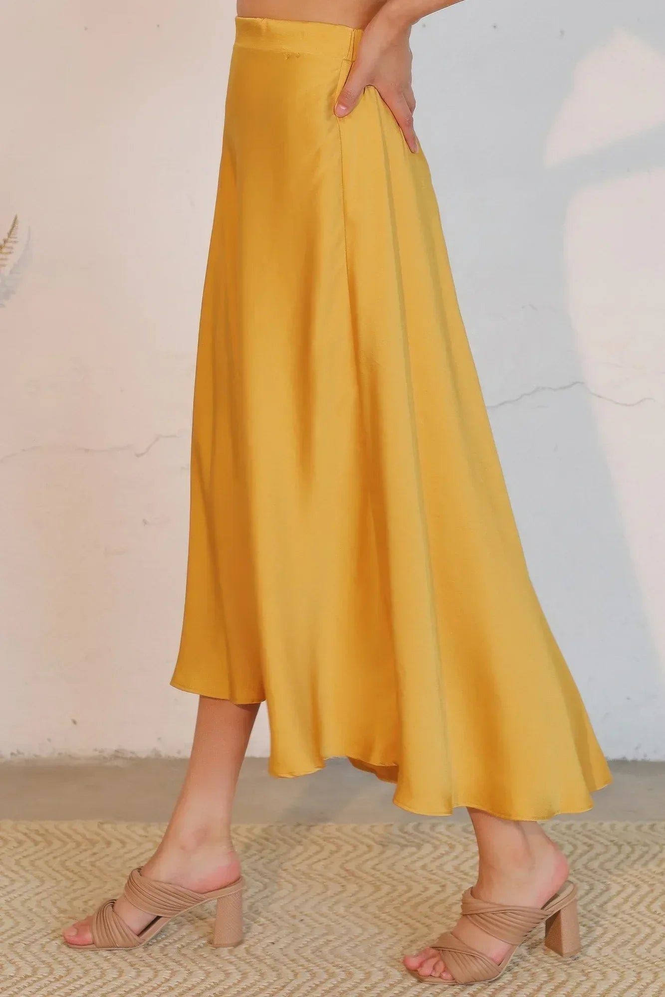 Washed Poly Silk Midi Swing Skirt Secondary image