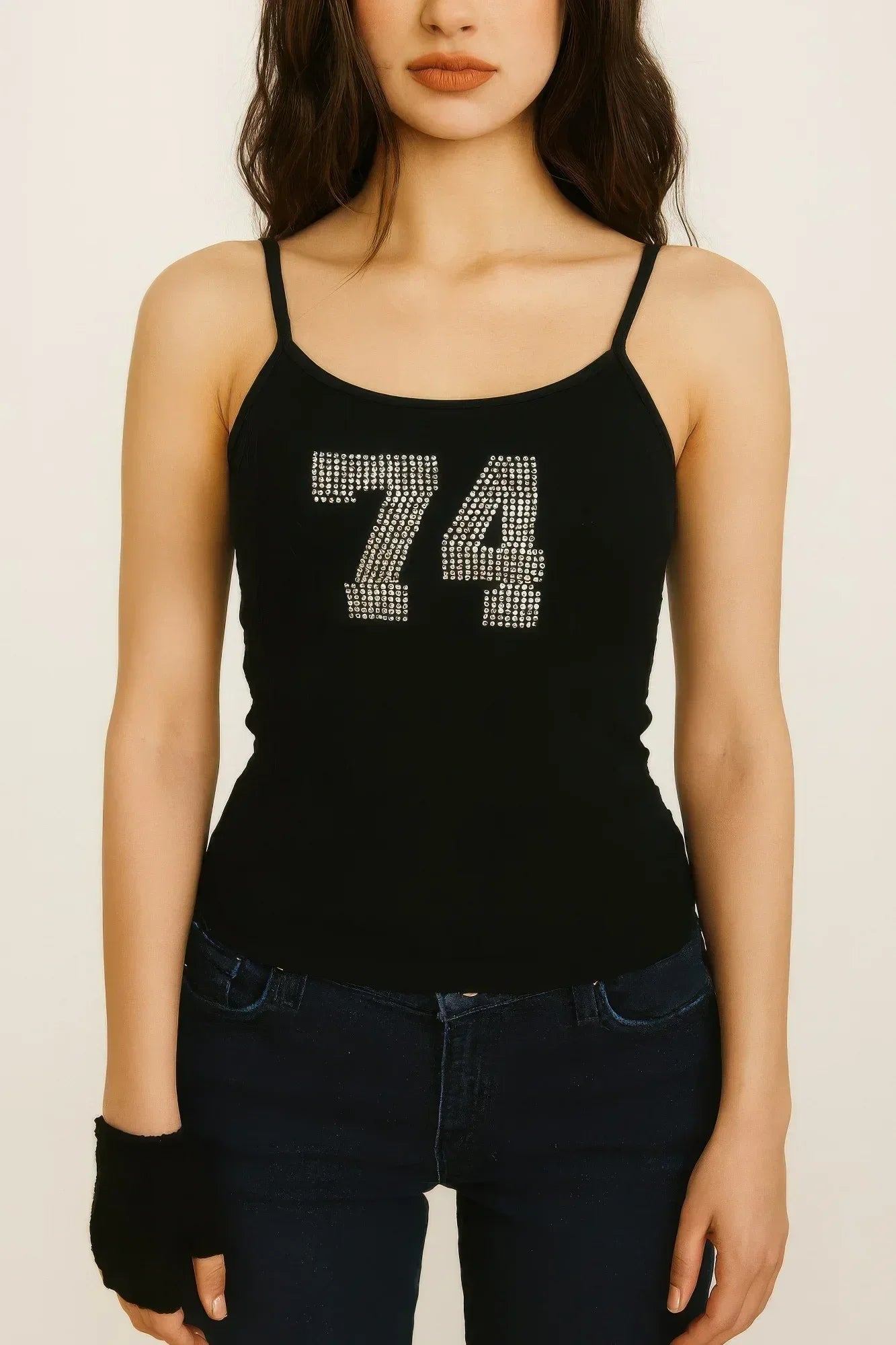 74 Rhinestones Lace Spaghetti Top | Mixtshop LLC