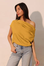 Washed Poly Silk Asymmetrical Drawstring Top | Mixtshop LLC