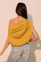 Washed Poly Silk Asymmetrical Drawstring Top | Mixtshop LLC
