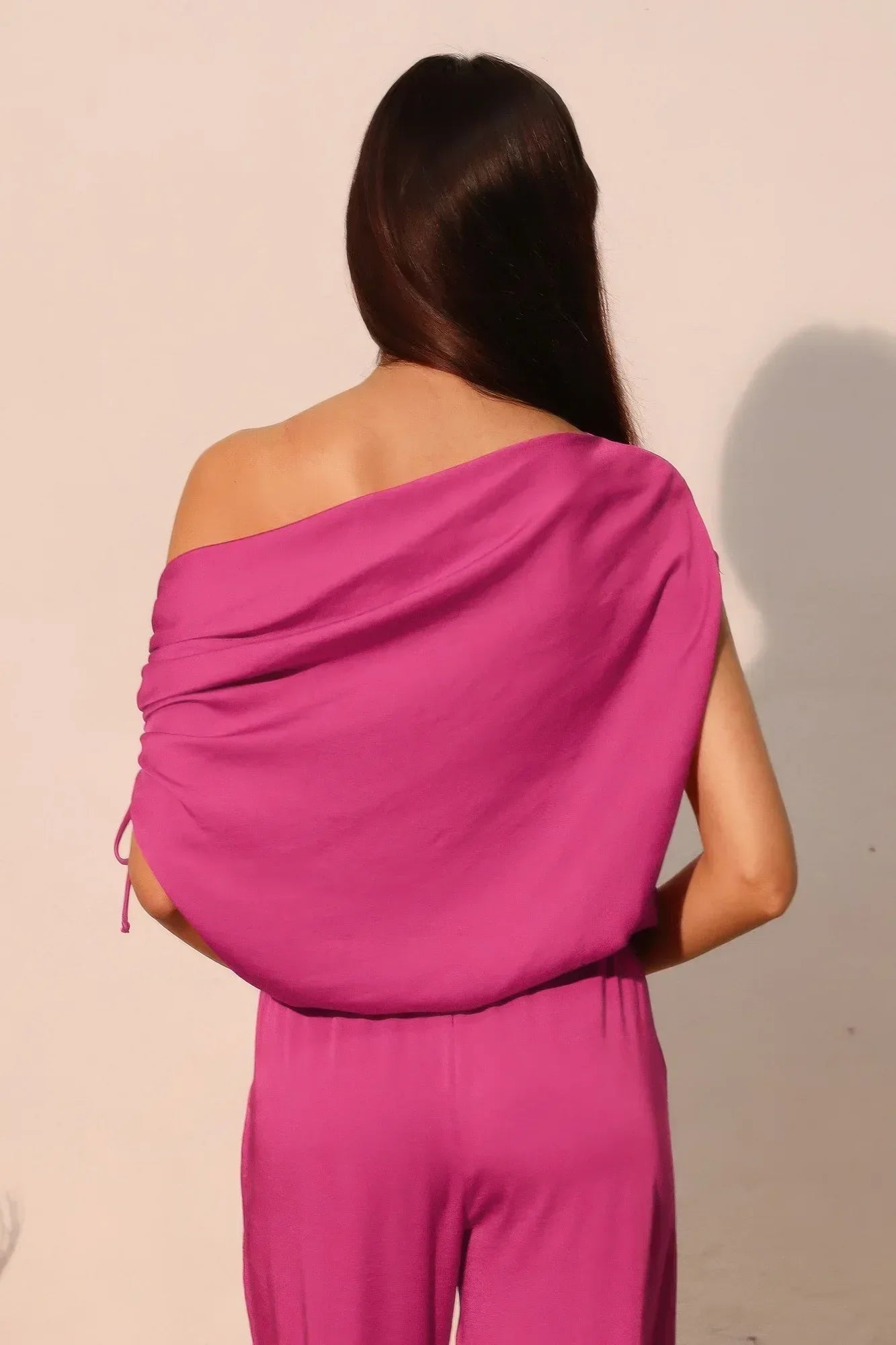 Washed Poly Silk Asymmetrical Drawstring Top | Mixtshop LLC