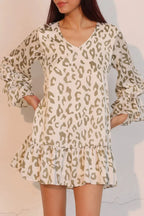 Simple Leopard Dress With Ruffle Cuff | Mixtshop LLC