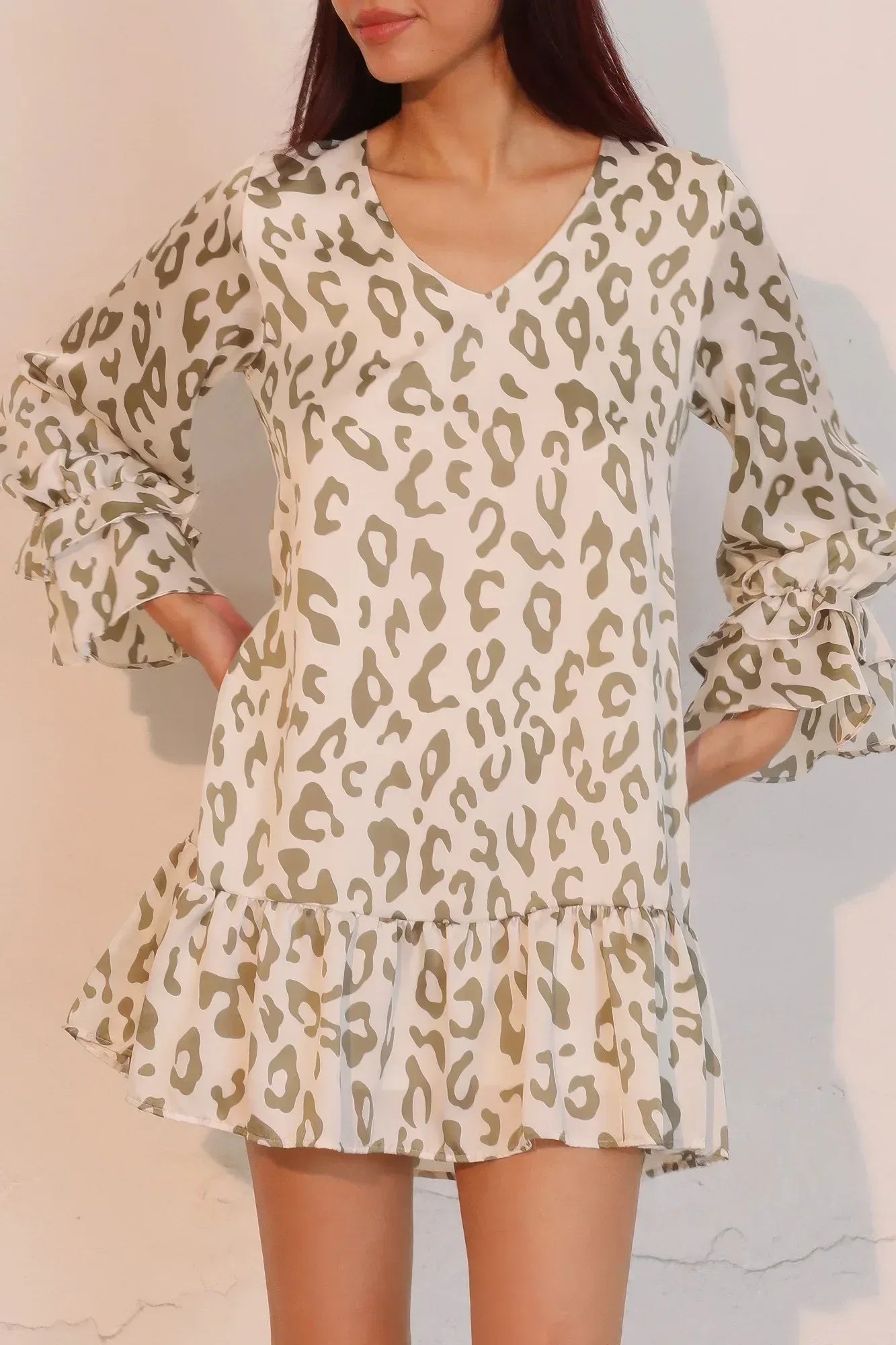 Simple Leopard Dress With Ruffle Cuff | Mixtshop LLC