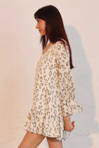 Simple Leopard Dress With Ruffle Cuff | Mixtshop LLC